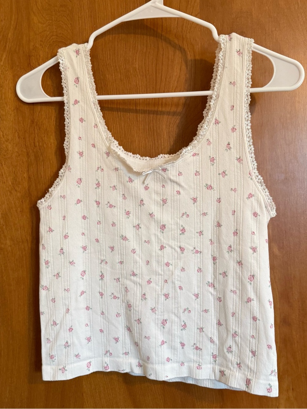 Pink Rose White Tank Top with Pink Rosebud Print